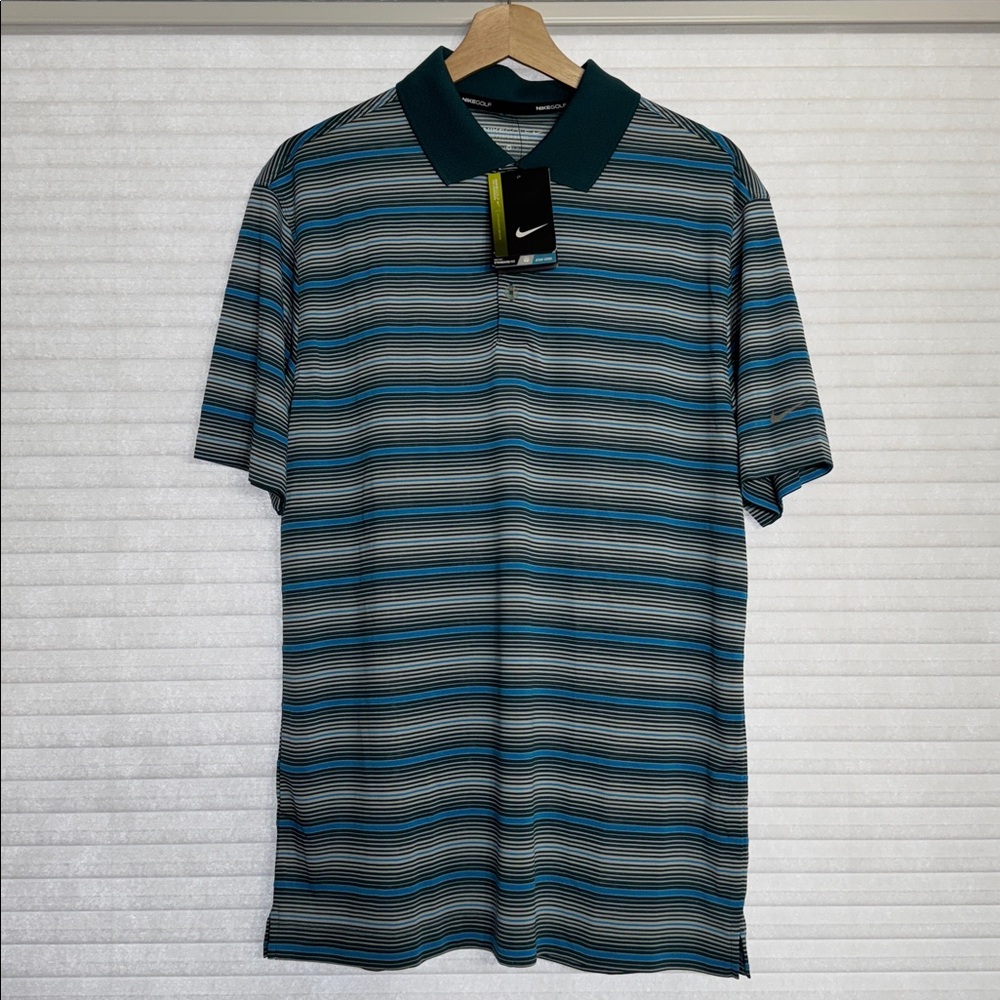 Brand new with tags! Nike Golf Men's Polo Shirt - Teal and Gray Stripes. Sz M